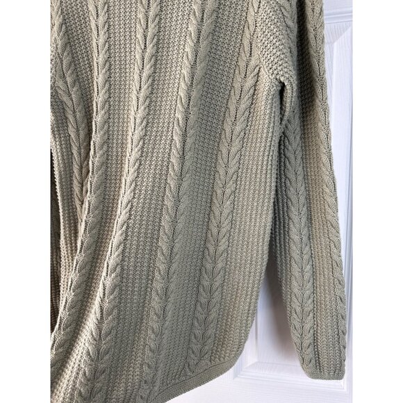 Cable Knit Sage Green Sweater With Cowl Neck Jeanne Pierre M 100% Cotton - Picture 7 of 7